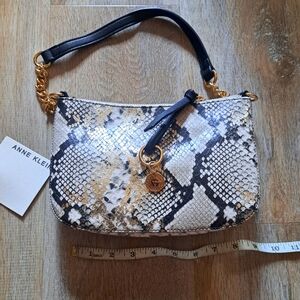 Anne Klein Python Metallic Faux Leather Link Chain Mini Snake Print Bag Purse